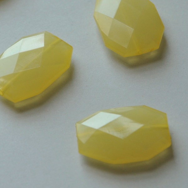 Lemon Yellow, Faceted Acrylic Beads, Chunky Beads, 34x24mm,Translucent Acrylic Flat Polygon, Nugget Beads, 10 Pieces, Fast Shipping from USA