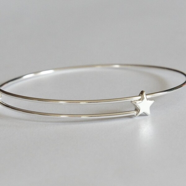 Sterling Silver Star Bangle, Adjustable Bangle, Expandable Bangle, 2.7 inch, 15 gauge, Fast Shipping from USA