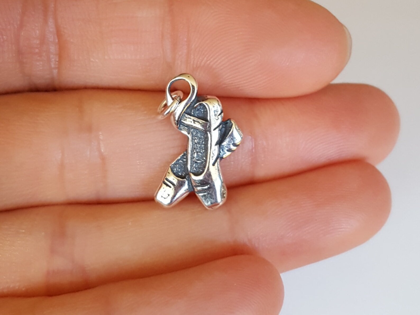 sterling silver ballet slippers charm, ballet shoes, 13x18mm, fast shipping from usa