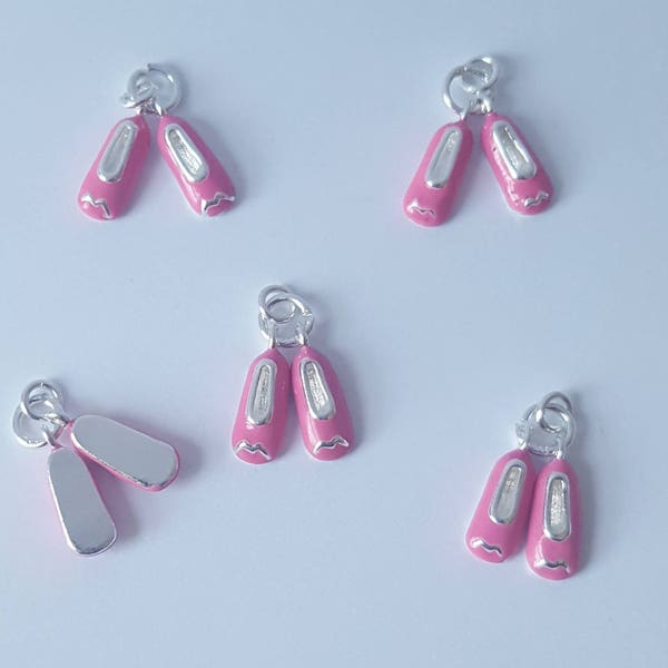 Sterling Silver ballet slippers Charm, Pink Ballet Shoes, 8.8x16.6mm, Fast Shipping from USA