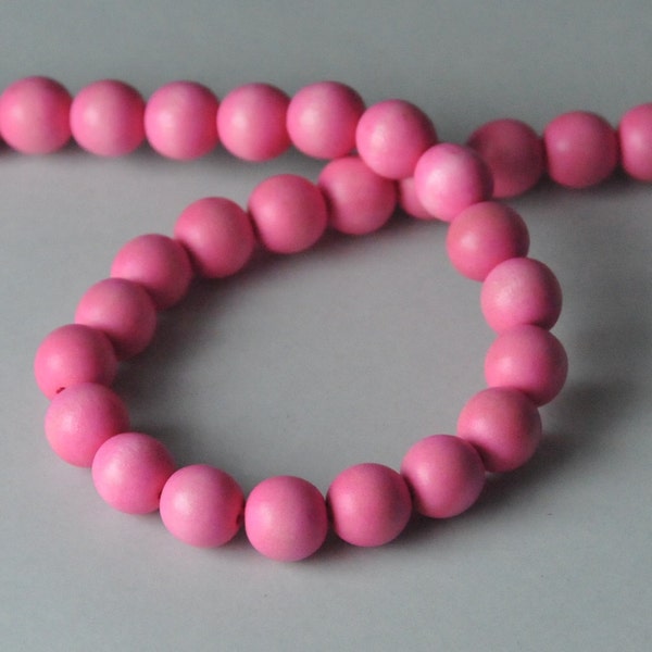 Pink Wood Beads, Round Wood Beads, 12mm, Lightweight Beads, Fast Shipping from USA