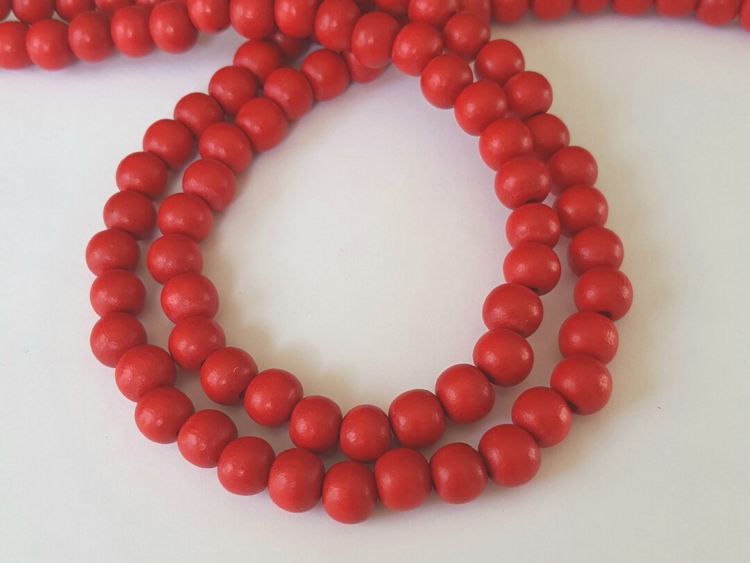 True Red Wood Beads, Round Wood Beads, 8mm, Lightweight Beads, Fast