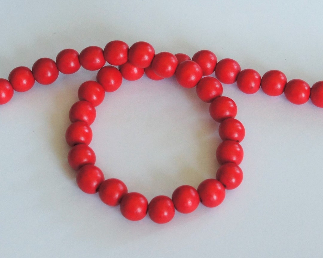 True Red Wood Beads, Round Wood Beads, 12mm, Lightweight Beads, Fast