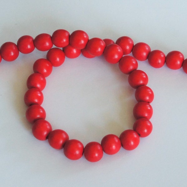 True Red Wood Beads, Round Wood Beads, 12mm, Lightweight Beads, Fast Shipping from USA