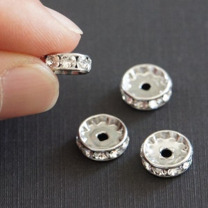 Swarovski Crystal Rondelle, Crystal Beads, 10mm, Rhodium Plated Brass, Wedding Jewelry Supply, Fast Shipping from USA