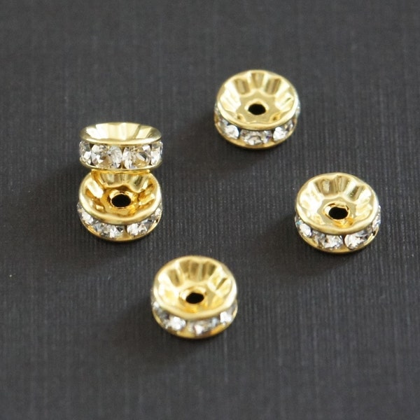 Swarovski Crystal Rondelle, Crystal Beads, 8mm, Gold Plated Brass, Wedding Jewelry Supply, Fast Shipping from USA