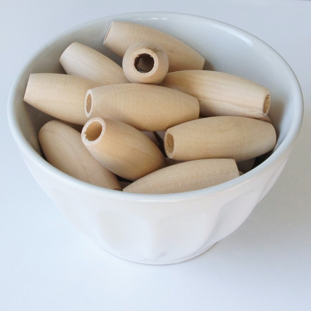 Natural Wood Beads, 2 Inch Oval Beads, 50x22mm, Large 9.5mm Holes ...