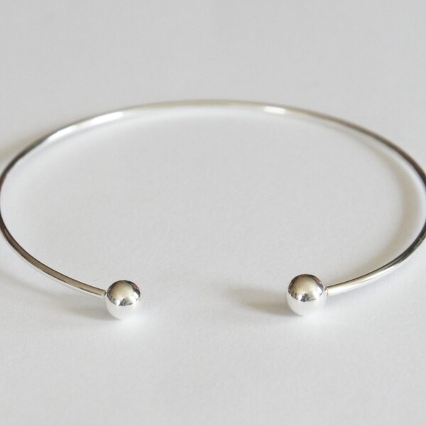 Sterling Silver Bangle, Removable Ball, 2.5 inch, 1.5mm, 15 gauge, Fast Shipping from USA