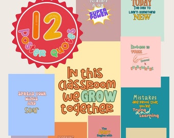 Classroom Quote Posters: Set of 12, Colorful Decor (PDF Download)