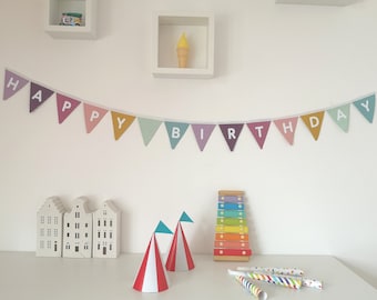 Small pennant banner "Happy Birthday" lilac to mint green / birthday / birthday decoration / birthday garland / garland