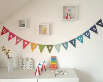 Happy Birthday pennant banner, red to blue