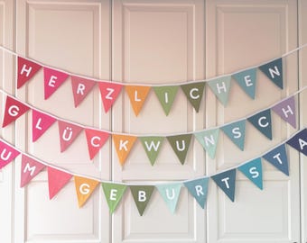 Pennant banners: Happy Birthday, Birthday, Congratulations, Pennant banner, Fabric pennant banner, Fabric garland, Sustainable