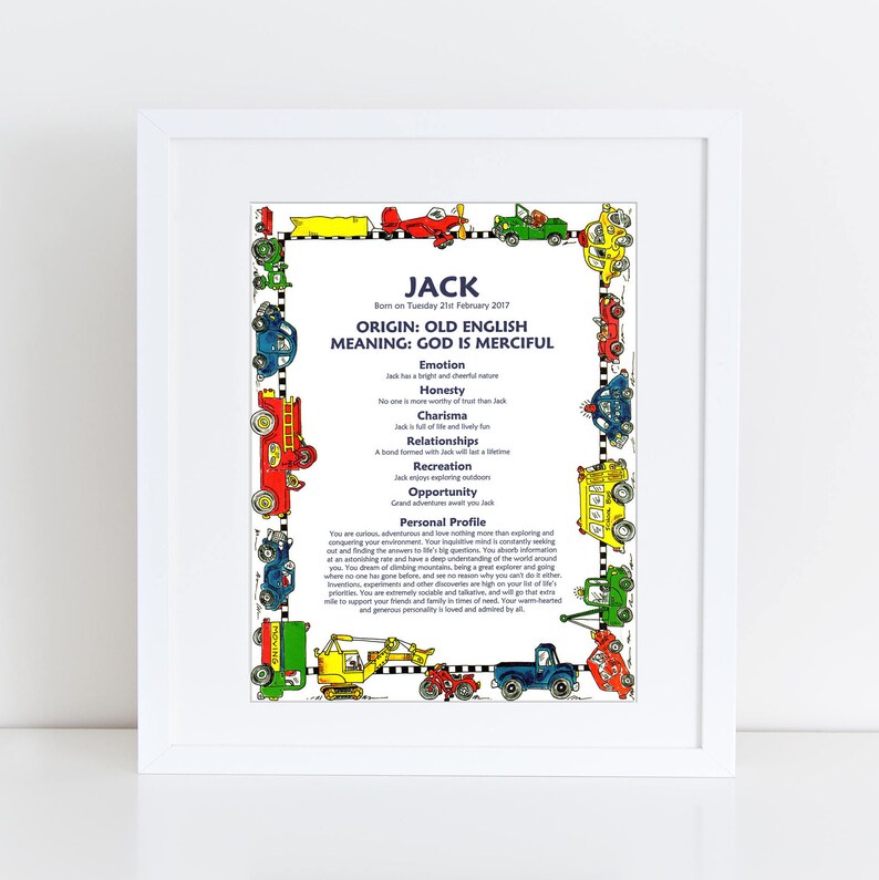 NAME MEANING PRINT Personalised Gift Christening Naming Birthday Baby Boy Girl