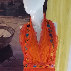 Vintage Floral Mexican Halter Maxi Dress