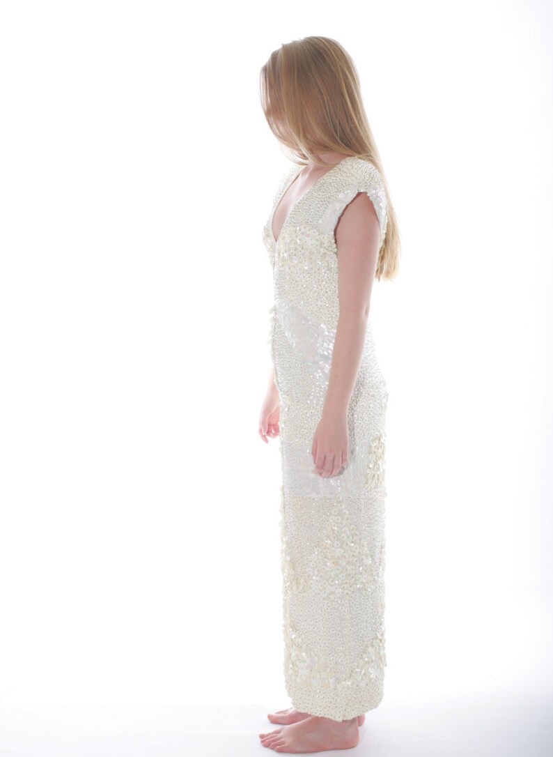 Stunning Beaded Sequin Vintage Couture Wedding Dress image 2