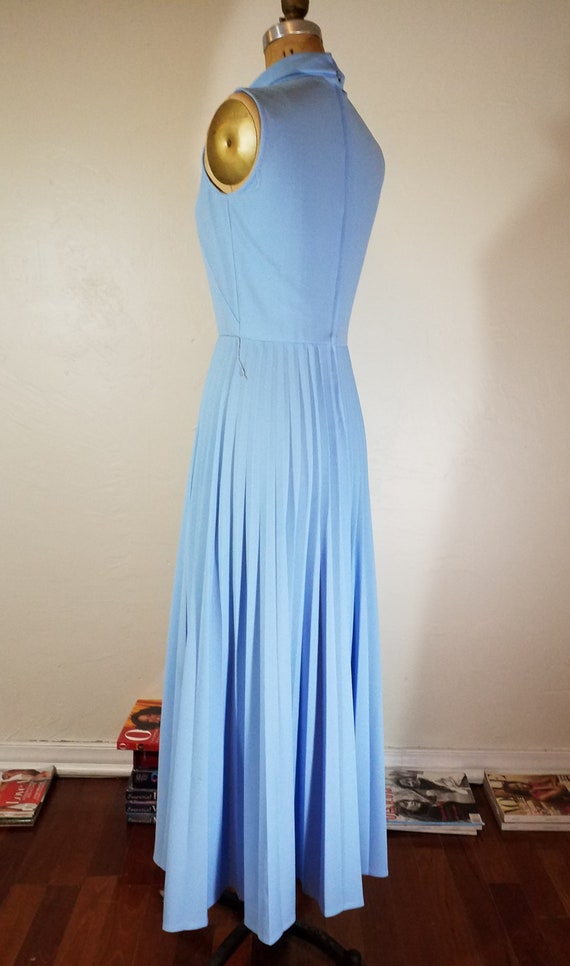 Vintage 60s MOD Pleated Maxi Dress Blue - image 3