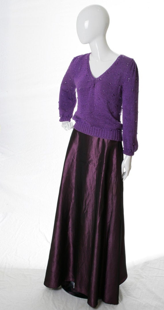 Vintage Beaded Knitted Sweater Top Purple