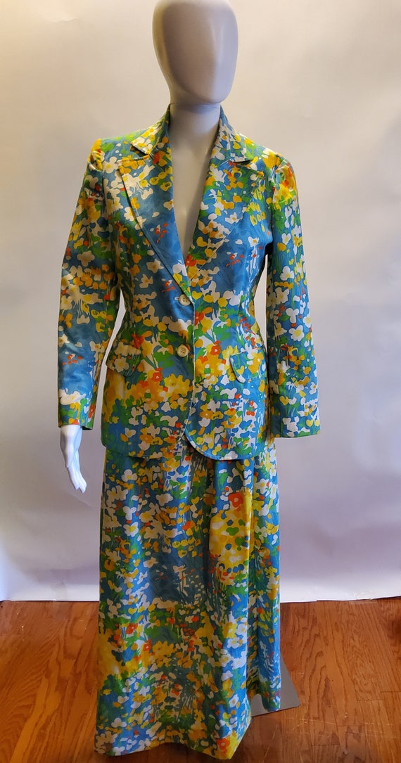 Vintage Floral Cotton Maxi Skirt Suit - image 7