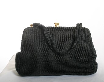 Black Beaded Full Size Handbag Vintage