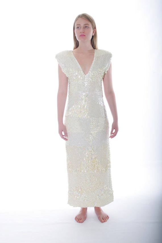 Stunning Beaded Sequin Vintage Couture Wedding Dr… - image 3