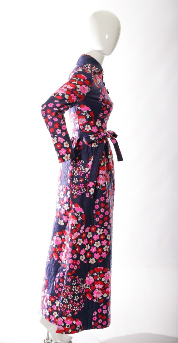 60s Psychedelic Magnin Floral Maxi Cotton Robe Co… - image 3