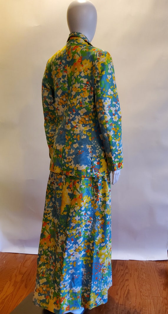Vintage Floral Cotton Maxi Skirt Suit - image 4