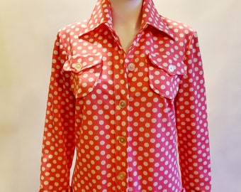 AMAZING MOD 70s Vintage Polka Dot Maxi Pink White Dress Duster
