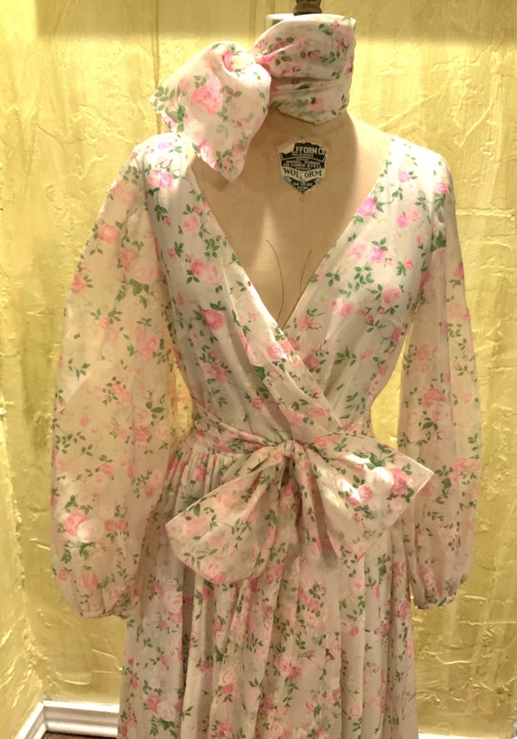 Beautiful Retro Chiffon Pink Roses 70s Floral Max… - image 9