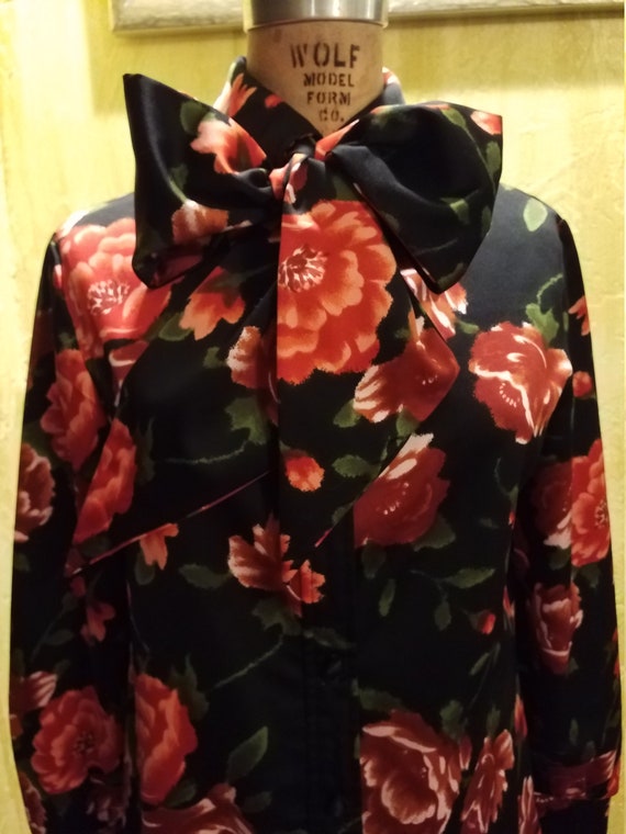 70s Floral Bellbottom Pant Suit W/ Pussy Bow