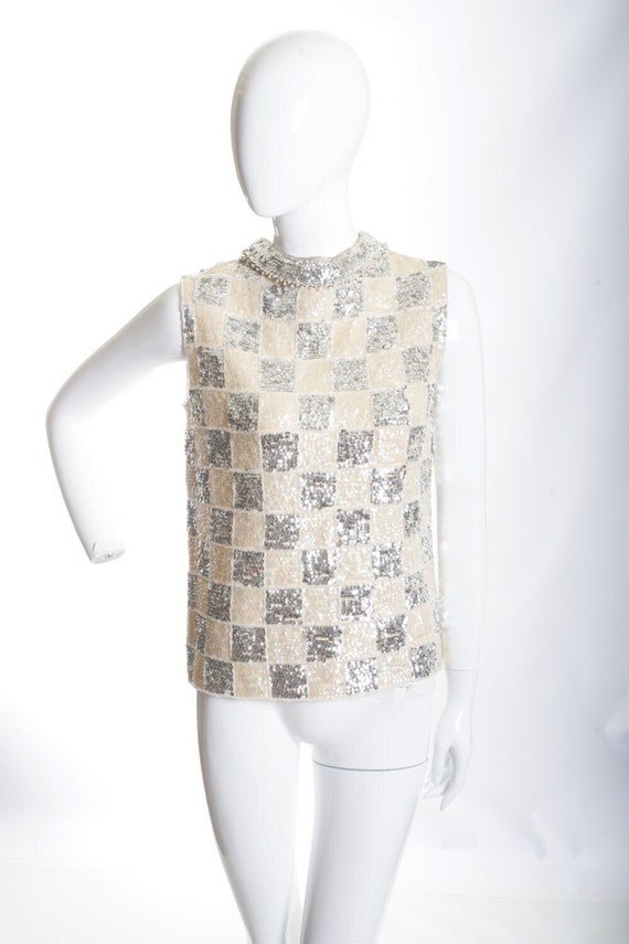 Checkered Vintage Sequin Disco Crop Top