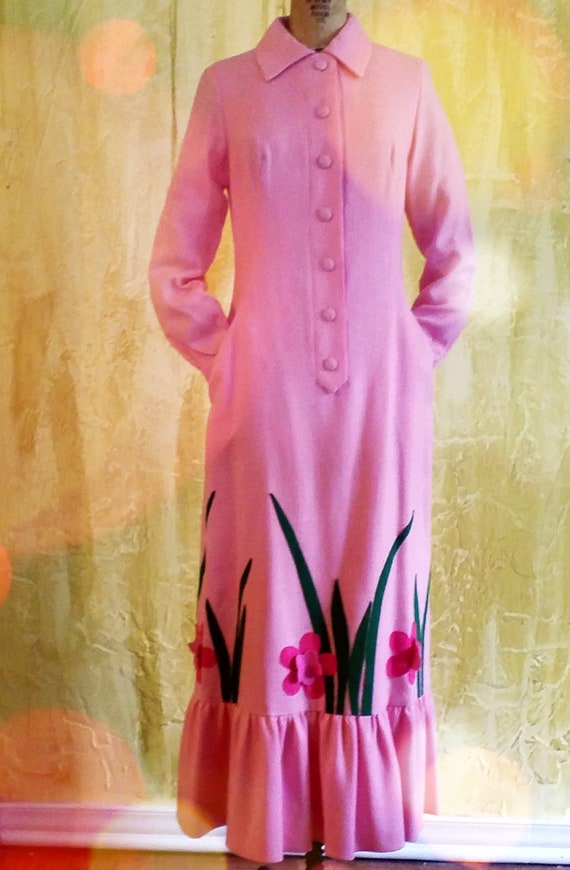 Vintage Pink Maxi Shirtdress Retro Novelty - image 7