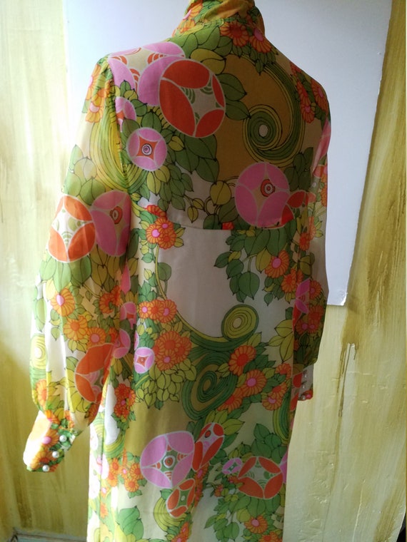 Retro Psychedelic Floral Silk Chiffon Maxi Dress … - image 7