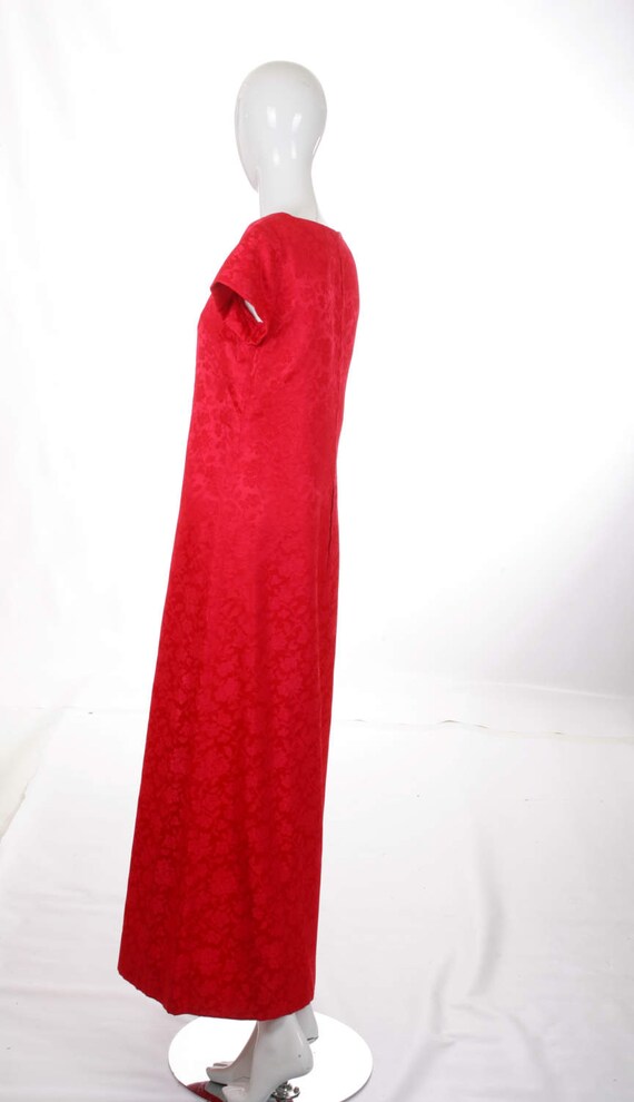 Vintage Red Jacquard Maxi Flared Column Dress - image 4