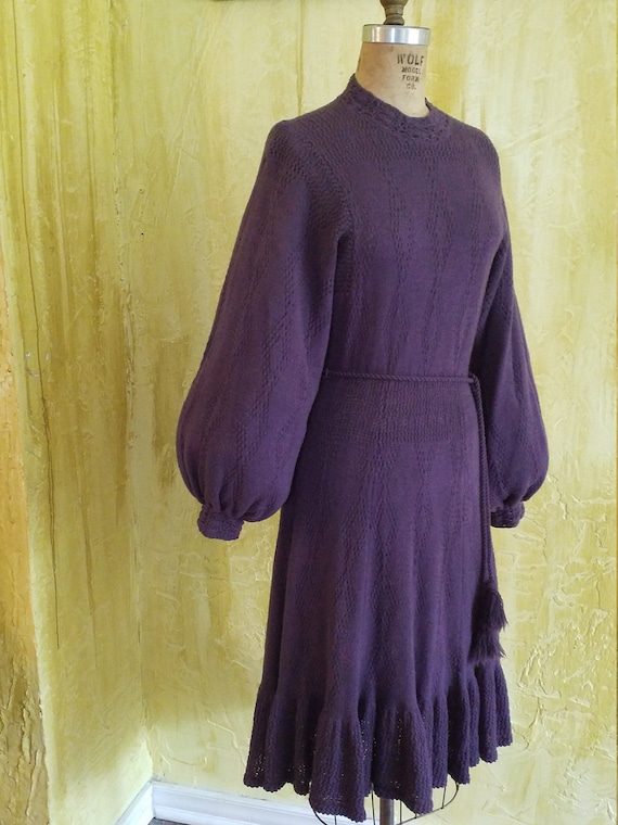 70s Poet Sleeve Retro Purple Sweater Dress