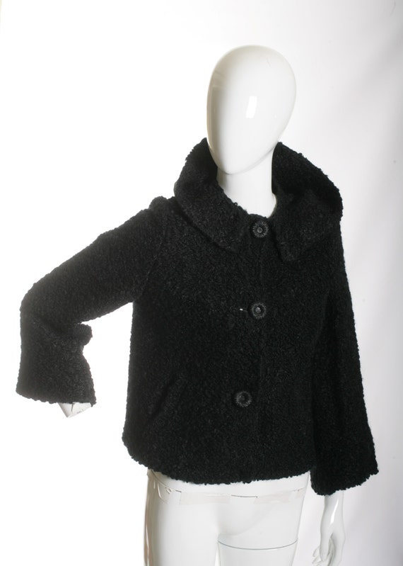 1950s Gosgrain Bell Sleeves Black Croped Jacket