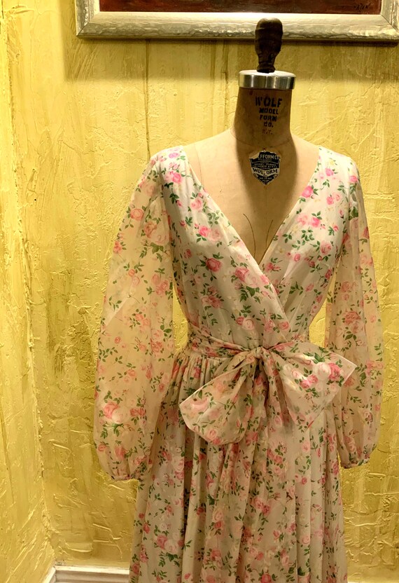 Beautiful Retro Chiffon Pink Roses 70s Floral Max… - image 6