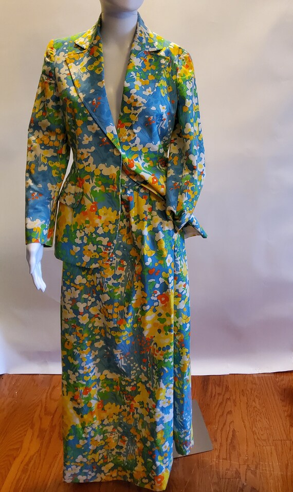 Vintage Floral Cotton Maxi Skirt Suit - image 8