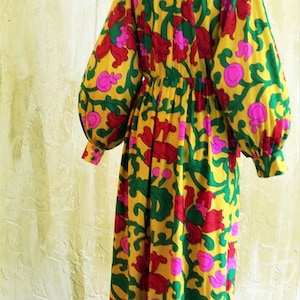 Oscar De La Renta 70s Retro Floral Psychedelic Maxi Dress