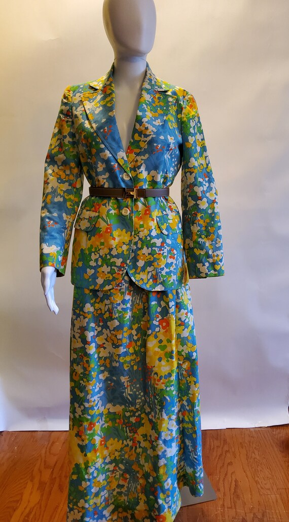 Vintage Floral Cotton Maxi Skirt Suit - image 6
