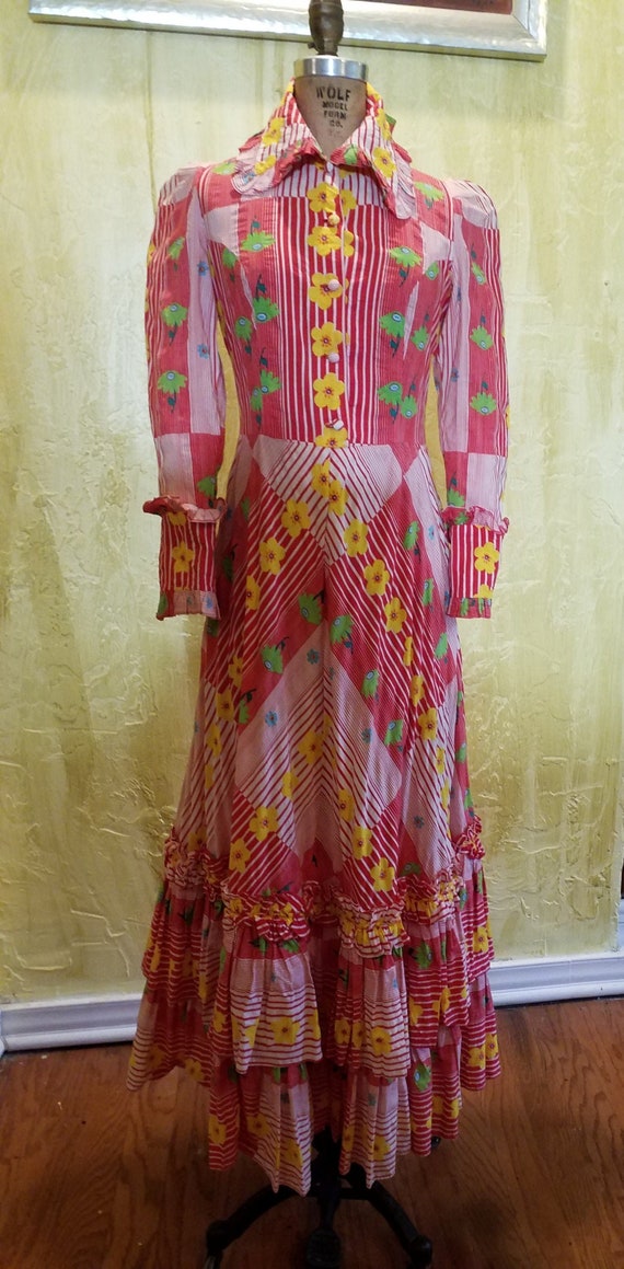 Vintage Floral Cotton Prairie Maxi Dress