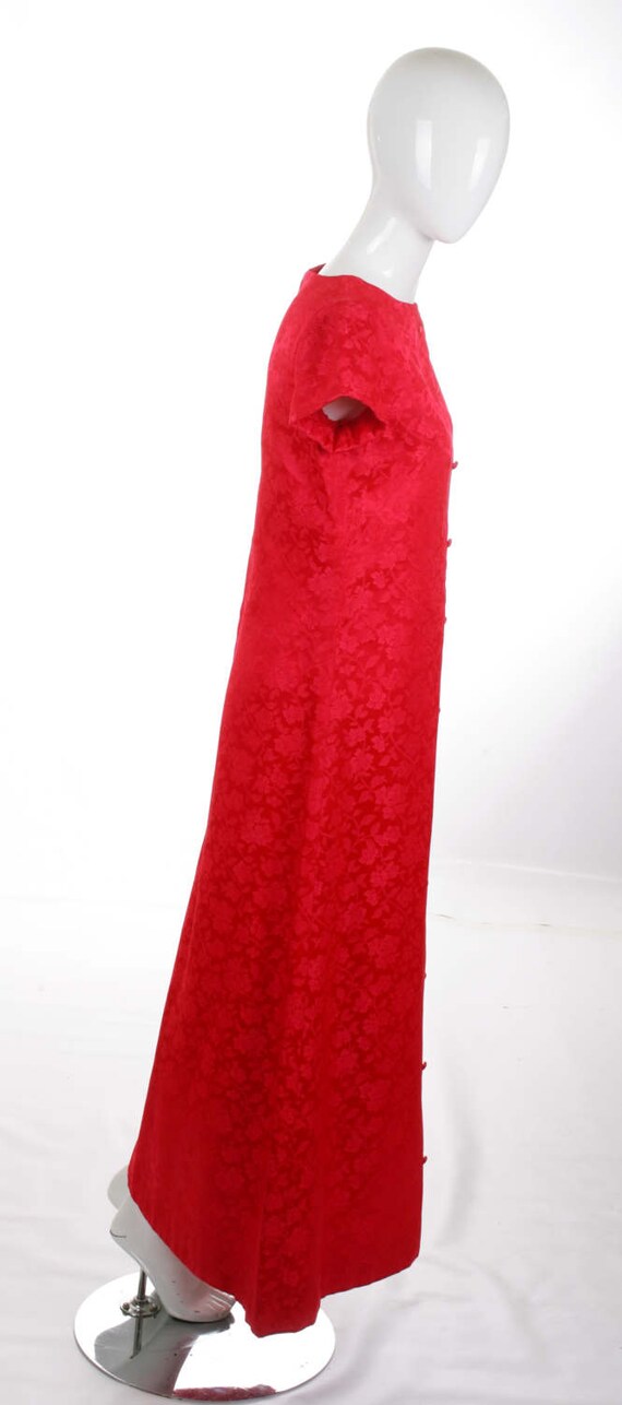 Vintage Red Jacquard Maxi Flared Column Dress - image 3