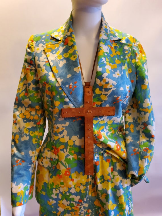 Vintage Floral Cotton Maxi Skirt Suit - image 2