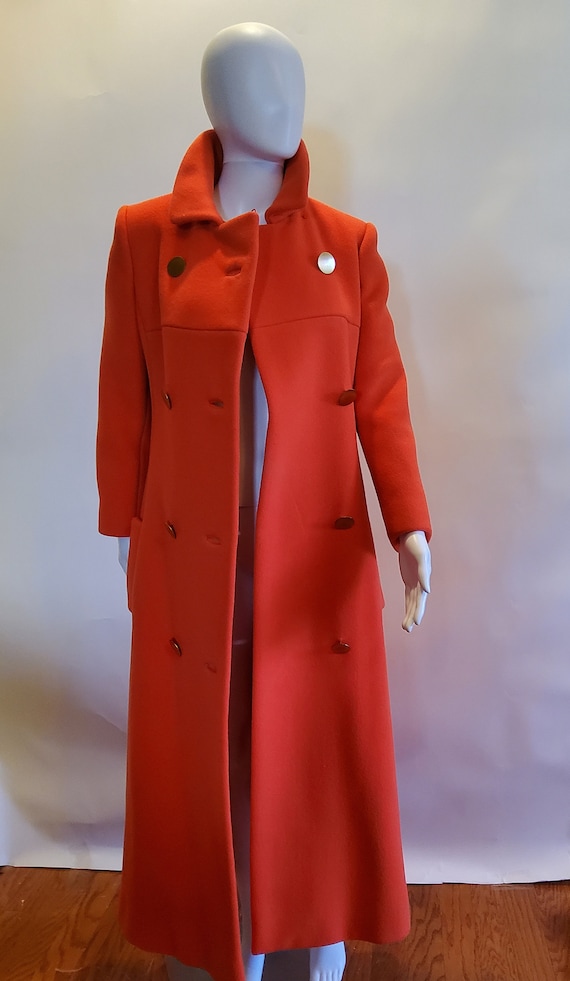 Vintage Wool Princess Maxi Full Length Coat Orange - image 9