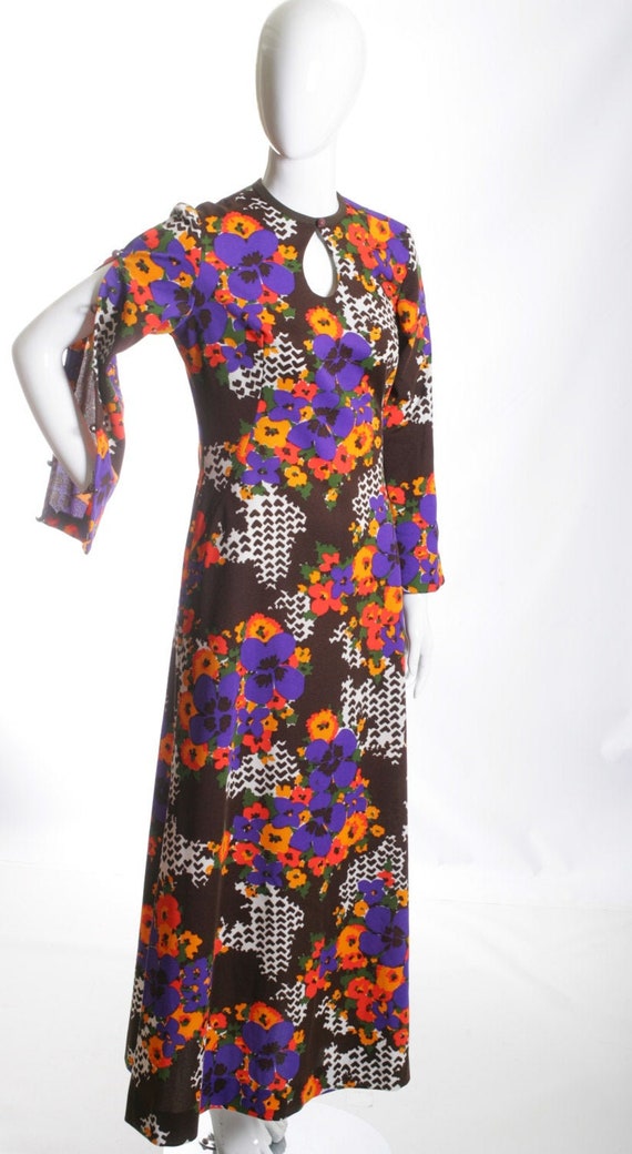 Retro Psychedelic Vintage 60s Floral Maxi Dress - image 1