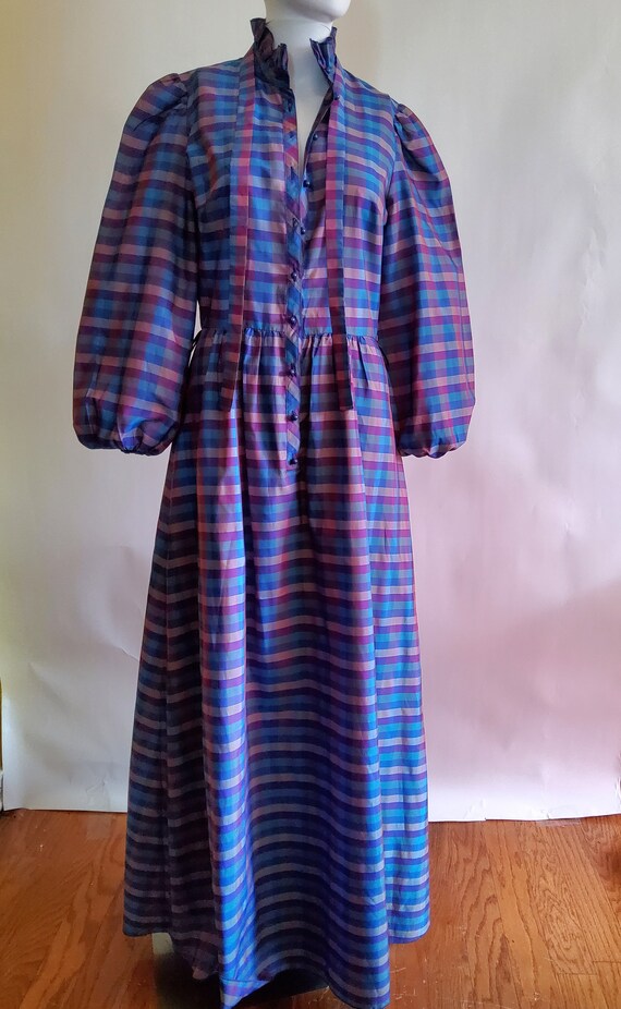 Vintage Maxi Blue Gingham Dress - image 5
