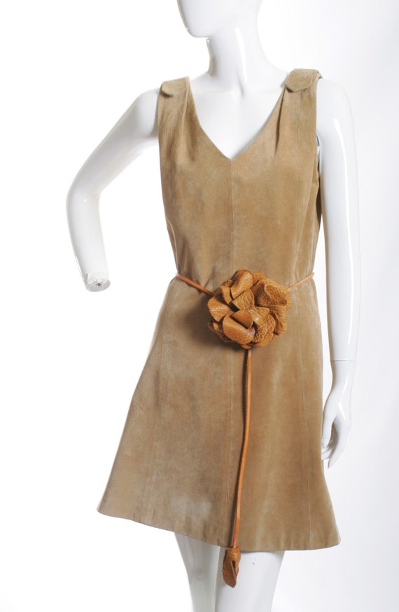 70s Boho Chic Suede Vintage Mini Dress - image 3