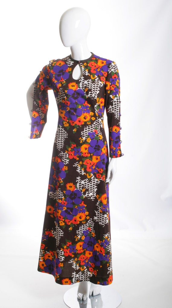 Retro Psychedelic Vintage 60s Floral Maxi Dress - image 4