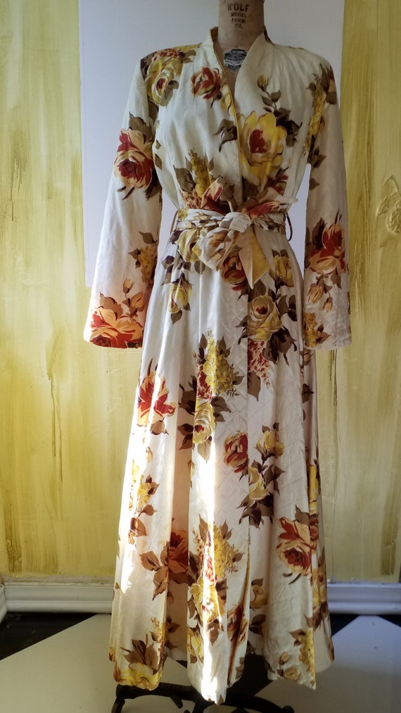 Maxi Quilted Yellow Floral Duster / House Coat /