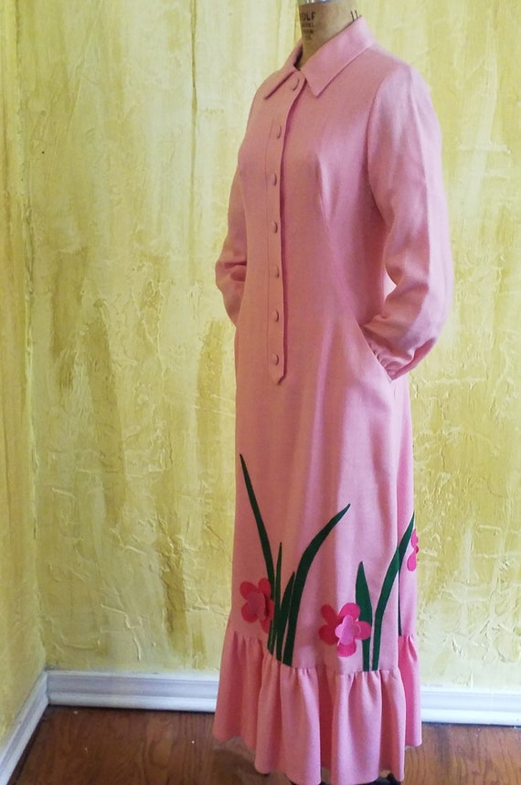 Vintage Pink Maxi Shirtdress Retro Novelty - image 4