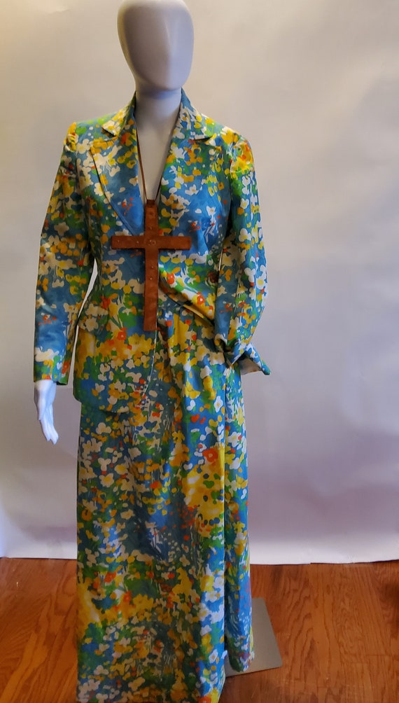 Vintage Floral Cotton Maxi Skirt Suit - image 9